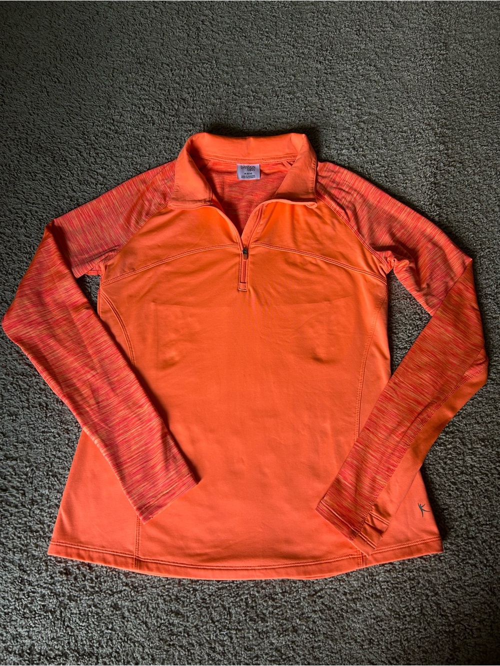 Danskin Now Bright Orange Quarter-Zip Long Sleeve with Marled Sleeves